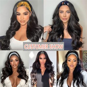 Alternative view of Long Wavy Headband Wig Body Wave Wigs for Black Women Girls Glueless Natural Looking High Density Heat Resistant Fiber Head