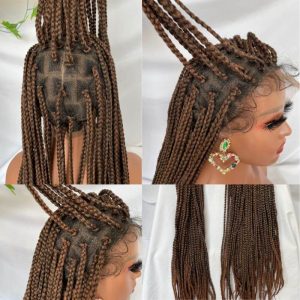 Alternative view of Full Lace Ombre Wigs 36 Inch double Lace Front Box Braided Wigs Knotless Lace Frontal Wig Synthetic Black Hand Braided Cornrow Braids Wigs With Baby Hair