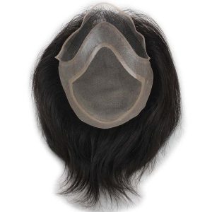 Alternative view of Men's Toupee Human Hair Straight Monofilament Net Base Thin Skin Around with Combs Toupee for Men 1B Color