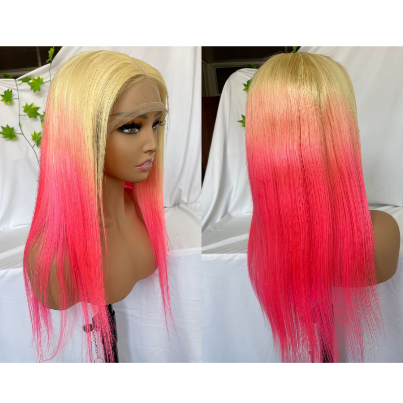Blonde Ombre Pink Lace Front Human Hair Wigs Straight Wave 13x4 Lace Frontal Wig Colored Lace Front Wig 150% - Image 5