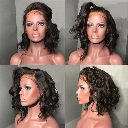 13X6 Deep Part Human Hair Lace Front Wigs Short Loose Wave Side Part Lace Wigs with Baby Hair Natural Color Short Bob Wavy for Black Woman Pre Plueked - Image 3