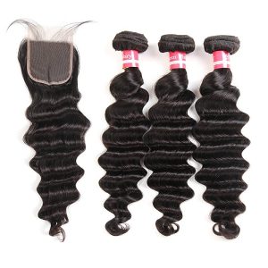 Loose Deep Wave Bundles with Closure Unprocessed Remy Virgin Hair Deep Wave With Closure Natural Color