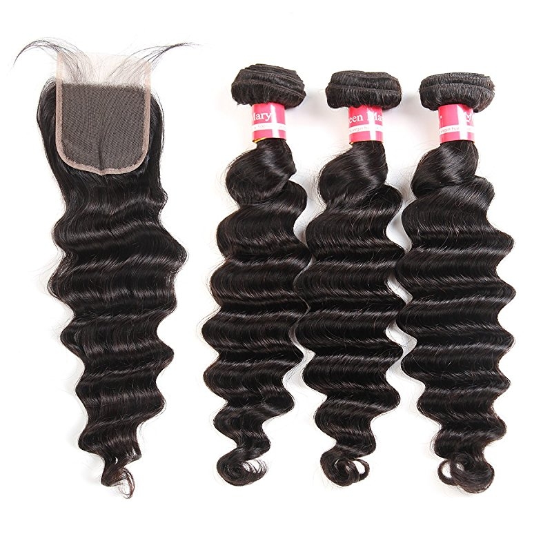 Loose Deep Wave Bundles with Closure Unprocessed Remy Virgin Hair Deep Wave With Closure Natural Color