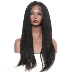 Alternative view of African American Lace Front Wigs Human Hair Lace Wig 250% Density Light Yaki Pre-Plucked Natural Color Hair Bleached Knots With Baby Hair