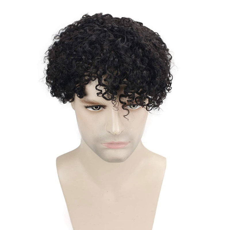 Pwigs Toupee for Men Human Hair Replacement System Hairpieces Soft Thin Super Full Swiss Lace Toupee 10”x8” Base Small Curly Natural Black Color - Image 4
