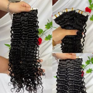 Deep Wave Curly Tape In Hair Extensions Brazilian Skin Hair Weft Human Hair Bundles Tape On Double-siding Adhesive Invisible