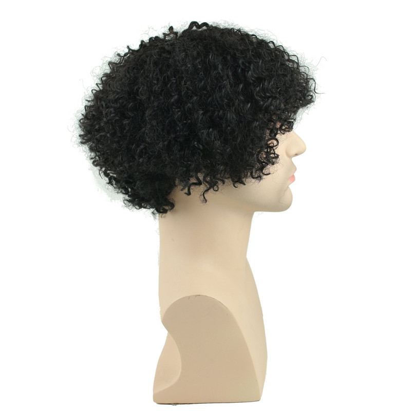 Afro Kinky Curly Short Wig Brazilian Remy Human Hair 130% Density Short Wig Toupee Hairpiece for Men (Black) - Image 3