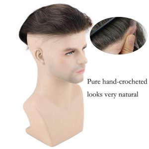 Men's Hairpiece Human Hair Toupee Wig Super Thin Skin Hair Replacement Base Size 8x10 #4 Dark Brown Lace Frontal With PU Toupee - Image 3