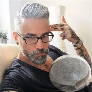 Toupee for Men 100% Human Hair Swiss Lace Front Hair Pieces PU V-looped Men's Hair Replacement System 1B Mixed 80% Grey Hair - Image 30
