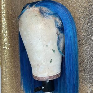 Straight Light Blue Bob Wig Transparent Bob Frontal Wigs Brazilian Remy Colored Short Bob Human Hair Wigs For Women Pre Plucked - Image 2