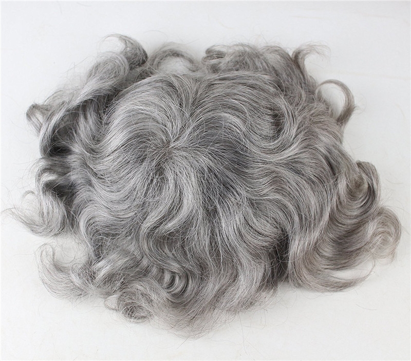 Men's Toupee 10×8 inch 1B Mix 80% Grey Hair Thin Skin Hairpiece Hair Replacement System Monofilament Net Base for Men - Image 12