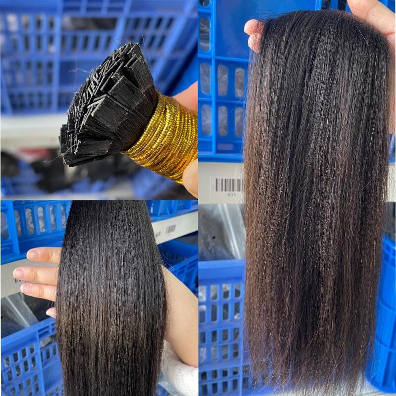 Coarse Yaki Straight Flat K Tips Microlink Hair Extensions Yaki K Tip Human Hair Extensions 12A Virgin Hair Extensions - Image 3