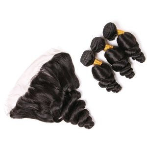 Alternative view of Loose Wave Hair Bundles With Closure 8A Full Lace Frontal 13X4 Wavy Human Hair Extensions 3 Bundle Double Weft