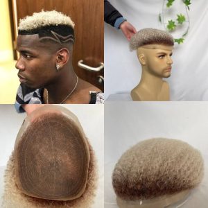 Men Toupee Human Hair Afro Curly Ombre #60 White Color Toupee for Men 8x10 inch Afro Curl Toupee for Black Men Full French Lace Hair System 360 Weave Men Toupee Hair System - Image 3