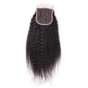 Alternative view of Malaysian Hair With  Free Part Kinky Straight Lace Closure With Bundles Unprocessed Soft Human Hair Weave Extension
