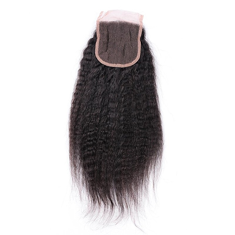 Malaysian Hair With Free Part Kinky Straight Lace Closure With Bundles Unprocessed Soft Human Hair Weave Extension - Image 2