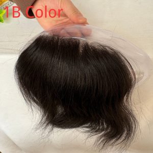 Men's V Loop Frontal Toupee PU Human Hair Hairline 100% Real Human Hair Male Replacement 1B Natural Black Hair Patch - Image 7