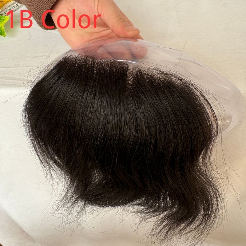 Men's V Loop Frontal Toupee PU Human Hair Hairline 100% Real Human Hair Male Replacement 1B Natural Black Hair Patch - Image 7