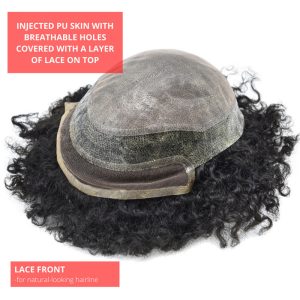 Pwigs Hairpiece Afro American 100% Human Hair System French Lace Natural Hairline Injected Pu Skin With Breathable Holes Layered Lace Top Afro Curly - Image 5