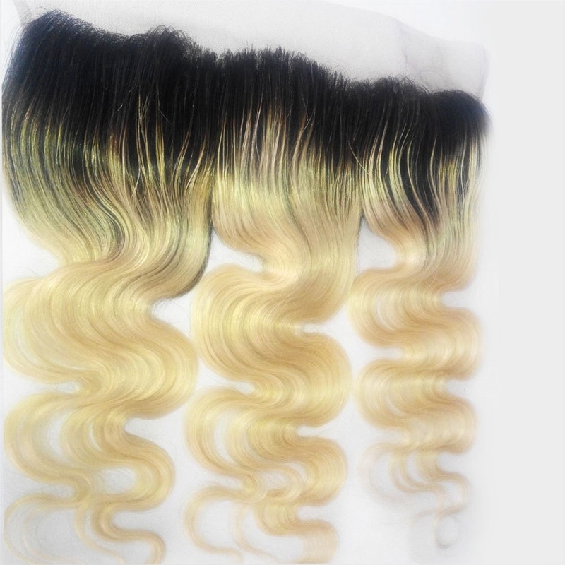 Ombre 13X4 Lace Frontal 1b/613# Ombre Blonde Hand Made Ear to Ear Body Wave Lace Frontal Hair Extension Bleached Knots with Baby Hair - Image 4