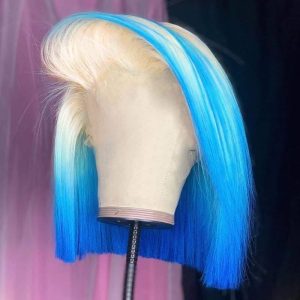 Bob Blue Colored Human Hair Wigs For Women Straight Ombre Lace Front Wig Preplucked Brazilian Remy Blue Bob Wig 150% - Image 2