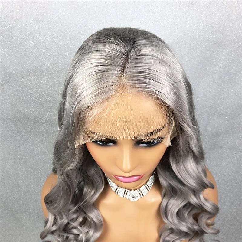 Brazilian Remy Hair Grey Human Hair Wig Body Wave Lace Front Human Hair Wigs For Women With Pre Plucked Transparent Closure Wig - Image 3
