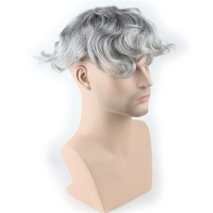 Men's Toupee 10×8 inch 1B Mix 80% Grey Hair Thin Skin Hairpiece Hair Replacement System Monofilament Net Base for Men - Image 7