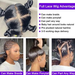 Full Lace Human Hair Wigs With Baby Hair 150% Density Natural Color Natural Hair Line Pre-Plucked Glueless Wig Bleached Knots - Image 7